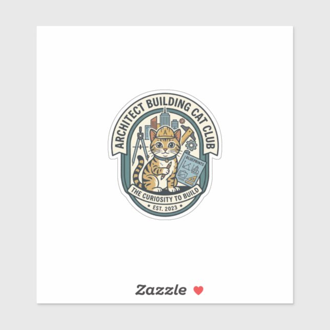 Sticker Architecte Bâtiment Chat Chat Graphique Tee Art -  (Feuille)