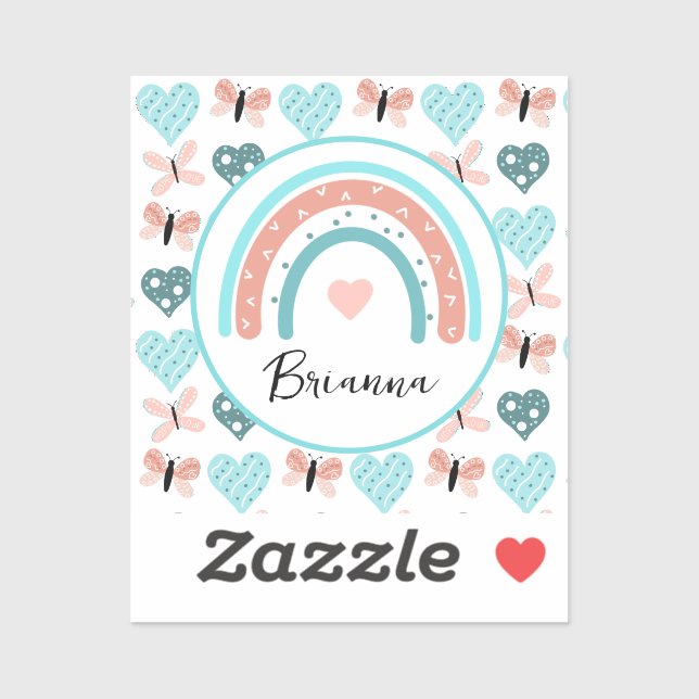 Sticker Arcs-en-ciel, papillons et coeurs personnalisés (Feuille)