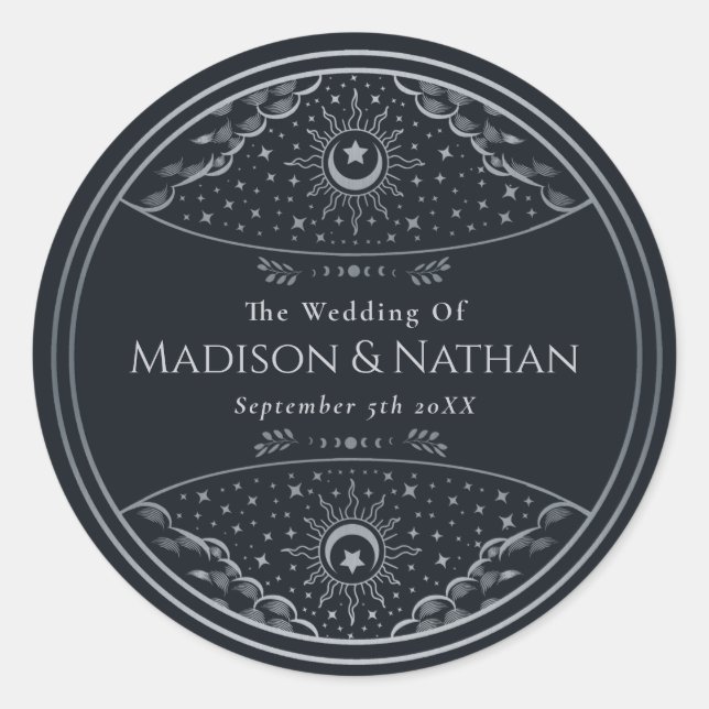 Sticker Argent Elegant Tarot Mariage Classic Round (Devant)