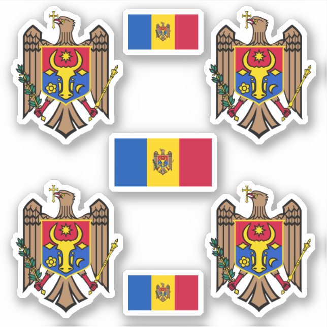 Sticker Armoiries moldaves et chevalet de drapeau (Devant)