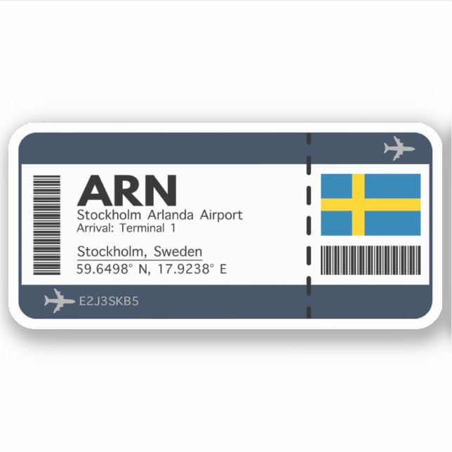 Sticker ARN Stockholm Boarding Pass - Suède Travel (Devant)