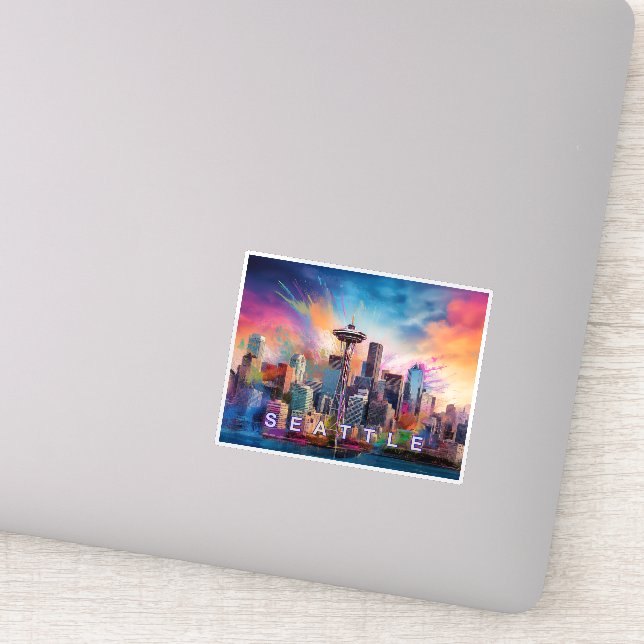 Sticker Art Abstrait de Seattle Skyline (Détail)