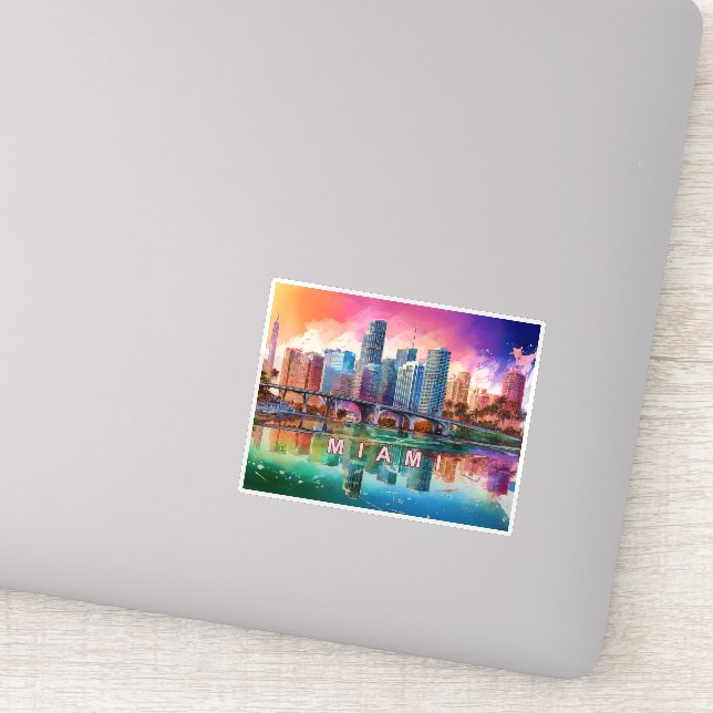 Sticker Art Abstrait Miami Skyline (Détail)