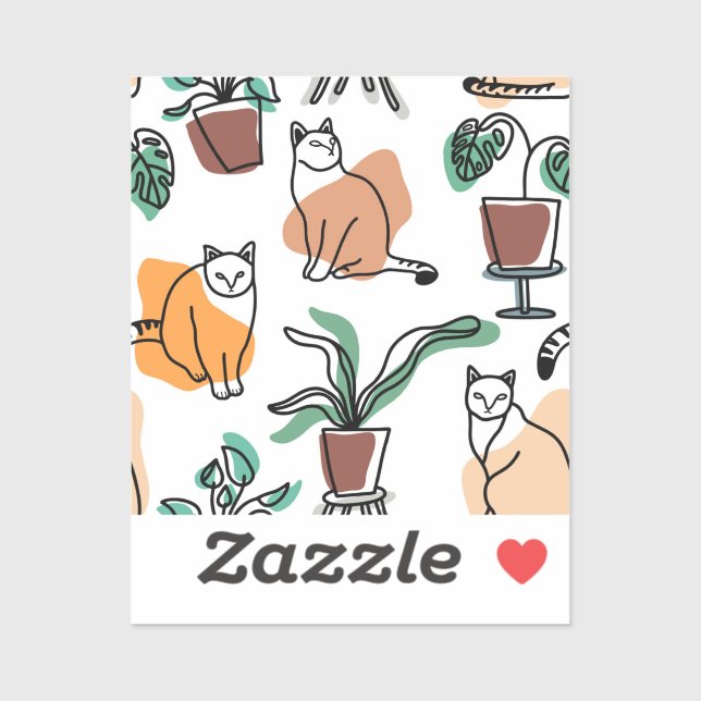 Sticker Art de trait dessin chats et fleurs (Feuille)