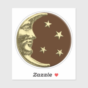 Sticker Art Déco Lune et étoiles - Chocolat Brown & Or