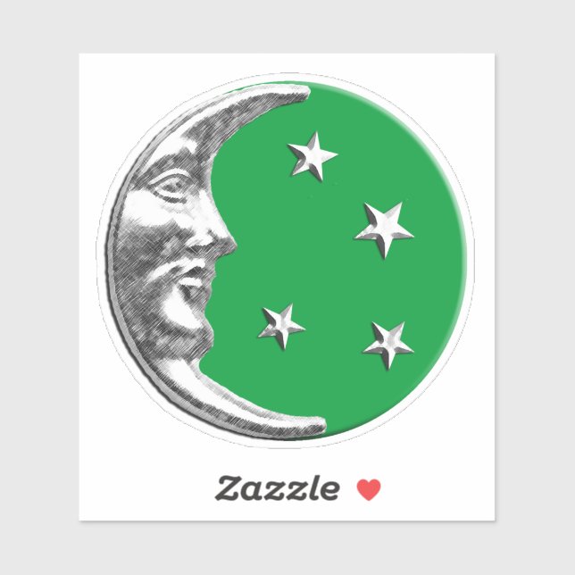 Sticker Art Déco Lune et étoiles - Jade Green et Silver (Feuille)