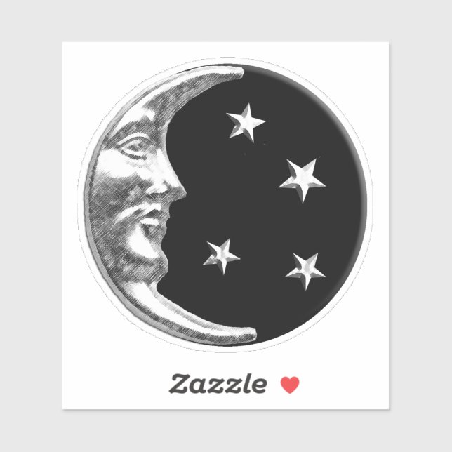 Sticker Art Déco Lune et étoiles - Noir et Argent (Feuille)
