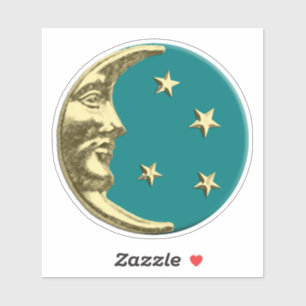 Sticker Art Déco Lune et étoiles - Turquoise et or