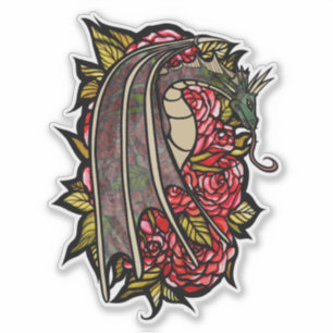 Sticker Art Dragon Roses Rouge