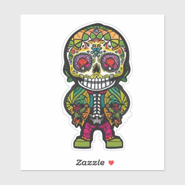 Sticker Art du crâne de sucre - Squelette masculin en vête (Feuille)