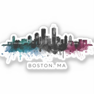 Sticker Art du Massachusetts Aquarelle de la skyline de