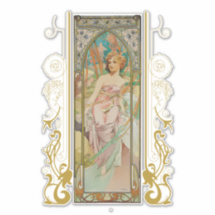 Sticker Art Nouveau Alphonse Mucha - Réveil matinal