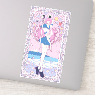 Sticker Art Nouveau Japon Rose Anime Schoolgirl