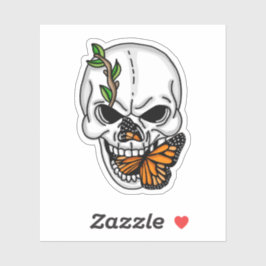 Sticker Art numérique crâne et papillon