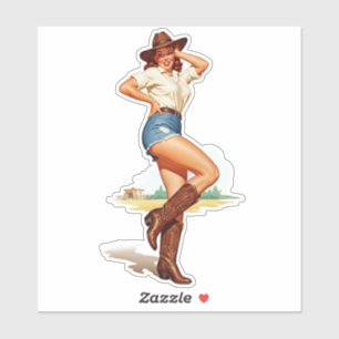 Sticker Art rétro Cowgirl Pin up