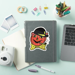 Sticker Art rétro Jack-O-Lantern Chat Halloween Citrouille