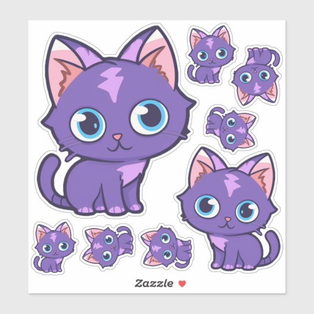 Sticker Art vectoriel de chat Anime Violet (Feuille)