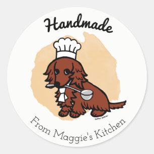 Sticker artisanal Red Long Haired Dachshund Chef