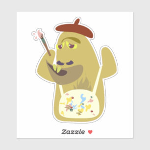 Sticker Artiste Monstre Amusant Personnage Dessin Animé Co
