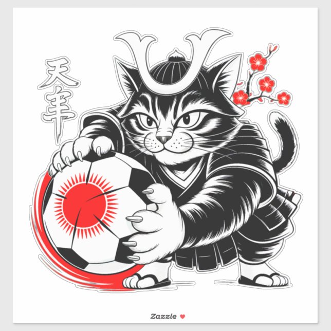 Sticker Artistic Samurai Cat Soccer For Laptops & Cars (Feuille)
