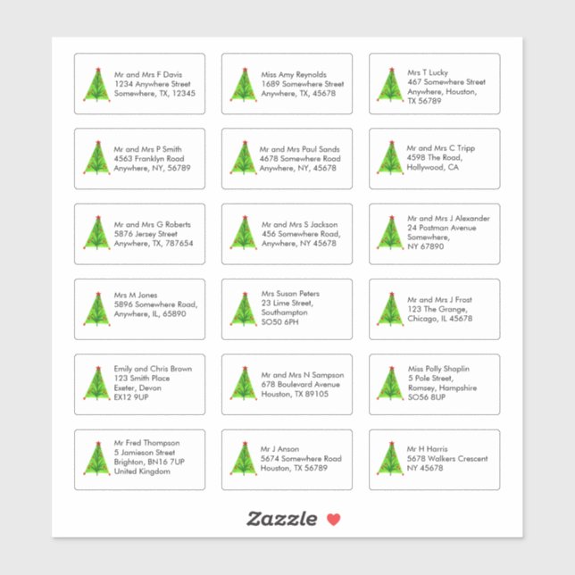 Sticker Artsy Christmas Tree 18 Nom individuel Adresses (Feuille)