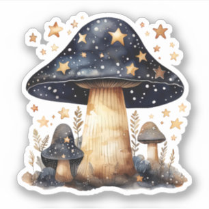 Sticker Artwork d'aquarelle de champignon psychédélique cé
