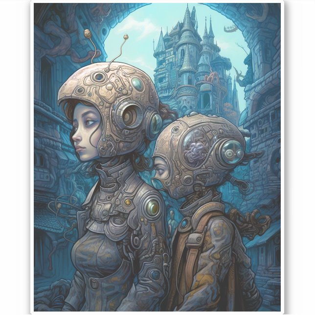 Sticker Astronaut Girls Surreal Science Fiction (Devant)