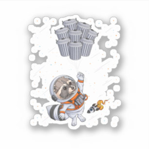Sticker Astronaute animal drôle Raton laveur Lune poubelle