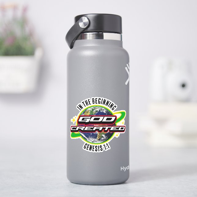 Sticker AU DÉBUT DIEU Jour des terres chrétien (HydroFlask)