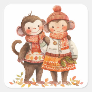 Sticker Automne Famille de singes