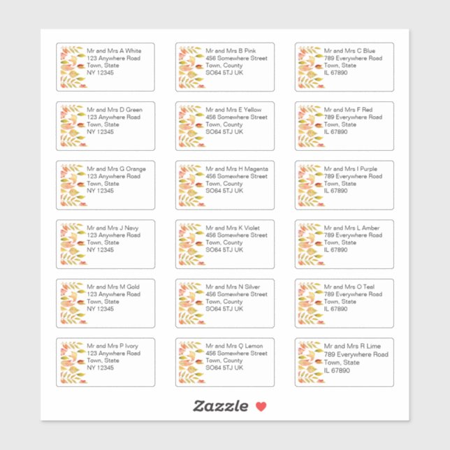 Sticker Automne Feuilles Nom individuel Mariage d'adresse (Feuille)