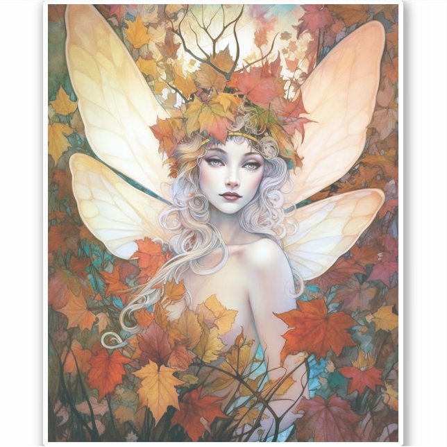 Sticker Automne Woodland Fairy Imaginaire Art (Devant)