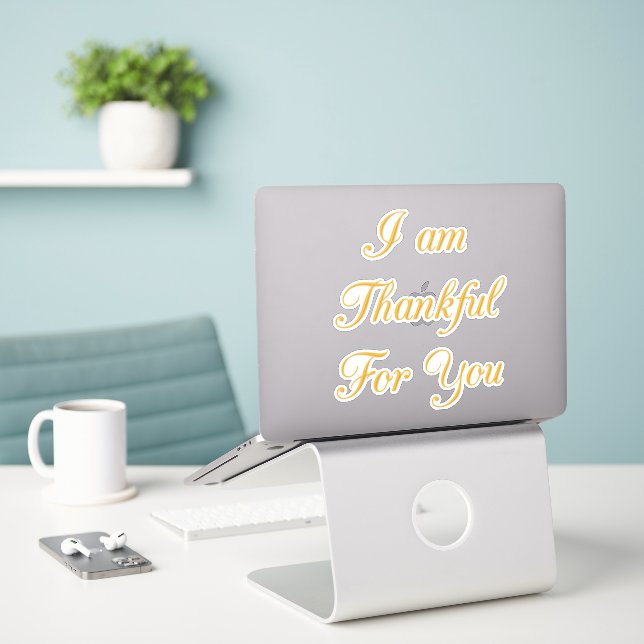Sticker Avec amour et Merci Je suis reconnaissant pour vou (Ordinateur portable sur le bureau)