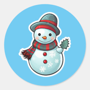 Sticker avec mignon Snowman tenant une feuille