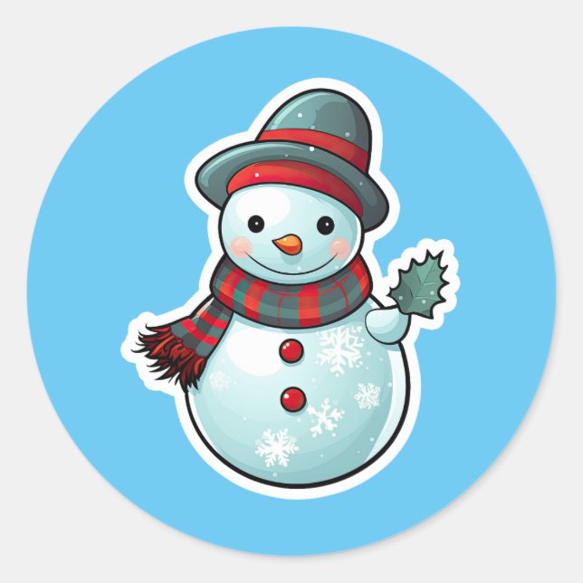 Sticker avec mignon Snowman tenant une feuille (Devant)