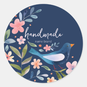 Sticker avec oiseaux et fleurs sur fond bleu foncé