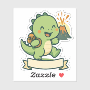 Sticker Aventure de dinosaure mignon avec volcan – Personn