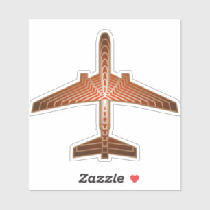 Sticker Avion Art Déco, Bronze, Or et Rust Brown