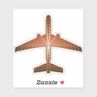 Sticker Avion Art Déco, Bronze, Or et Rust Brown