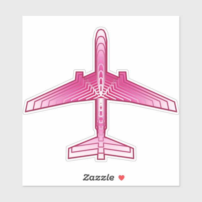 Sticker Avion Art déco, Fuchsia et Pastel Pink (Feuille)