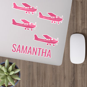 Sticker Avion Cessna Rose Fille Drôle Personnalisé