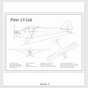 Sticker Avion Cub - Plan directeur de l'avion BD