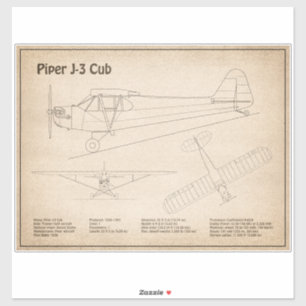 Sticker Avion Cub - Plan directeur de l'avion SD