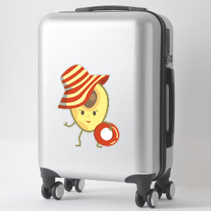 Sticker Avocado beach girl avec casquette de soleil et ann