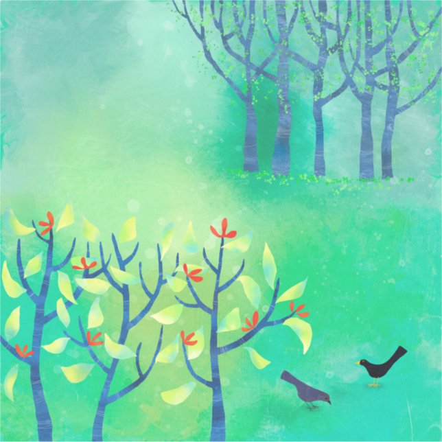 Sticker Avril Moderne Paysage Vert Peinture Nature (Devant)