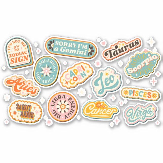 Sticker Awesome lettering zodiac signes badges (Devant)