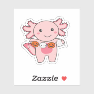 Sticker Axolotl Happy Halloween Citrouille Chat costume