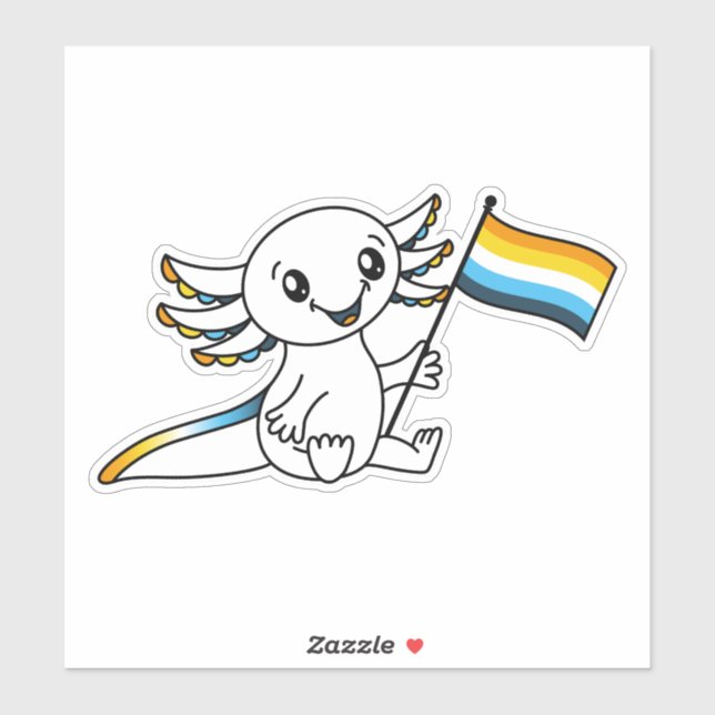 Sticker Axolotl mignon avec AroAce Sunset Pride drapeau LG (Feuille)