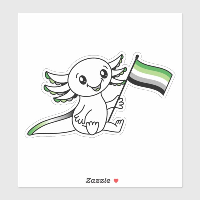 Sticker Axolotl mignon avec drapeau Aro Pride Aromantique  (Feuille)