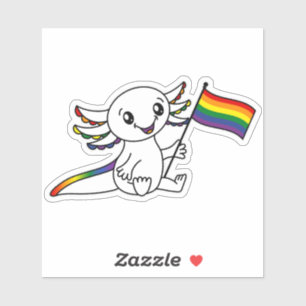 Sticker Axolotl mignon avec drapeau de la fierté arc-en-ci